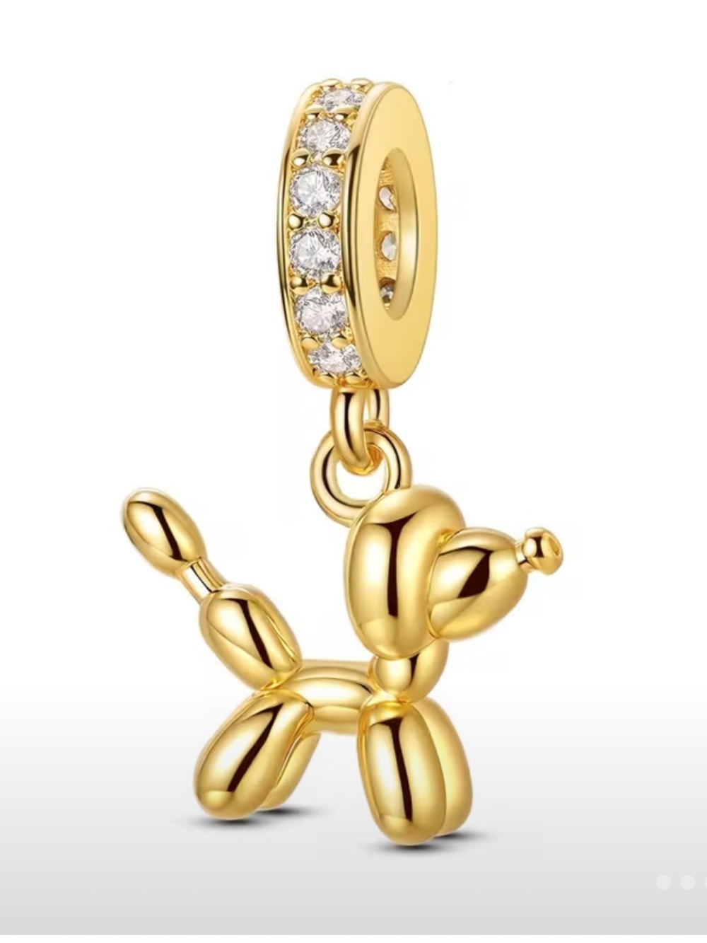 ✨ Gold Balloon Dog Dangle Charm Crystal Spacer 18K Gold Plated
